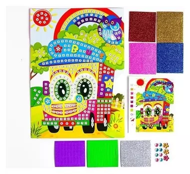 Мозаика стикерная "Веселый автобус" блестки, стразы