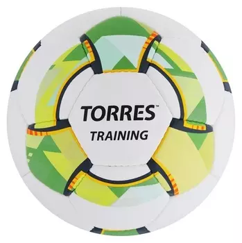 Мяч футбольный Torres Training, размер 5, 32 панели PU, 4 подкладочных слоя, ручная сшивка, цвет белый/зелёный