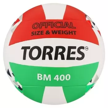 Мяч волейбольный Torres Bm400, размер 5, синтетическая кожа (Тпу), клееный, бутиловая камера, цвет белый/красный/зелёный