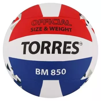 Мяч волейбольный Torres Bm850, размер 5, синтетическая кожа (Пу), клееный, бутиловая камера, цвет белый/синий/красный