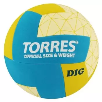 Мяч волейбольный Torres Dig, размер 5, синтетическая кожа (Тпе), клееный, бутиловая камера, горчично-бирюзово