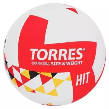Мяч волейбольный Torres Hit, размер 5, синтетическая кожа (Пу), клееный, бутиловая камера, цвет белый/красный/мультколор