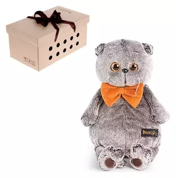 Мягкая игрушка Басик с рыжим бархатным бантом 19 см