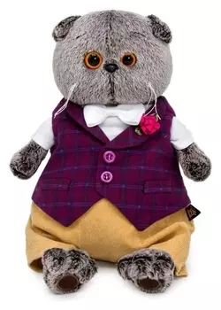 Мягкая игрушка «Басик в бордовом жилете с розочкой», 22 см