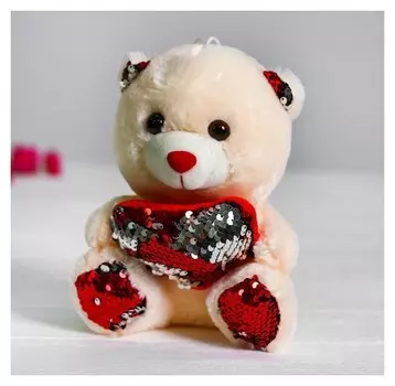 Мягкая игрушка Медведь с сердцем. красные пайетки