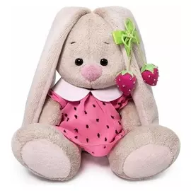 Мягкая игрушка Зайка Ми в розовом платье с клубничкой, 15 см