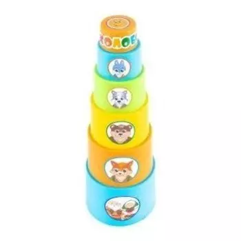 Мягкая пирамидка стаканчики с наклейками "Колобок"