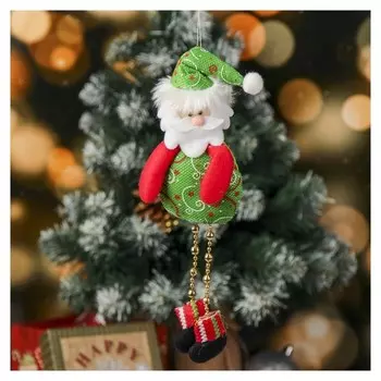 Мягкая подвеска "Дед мороз кругляш ножки - бусинки" 8*26 см, зелёный