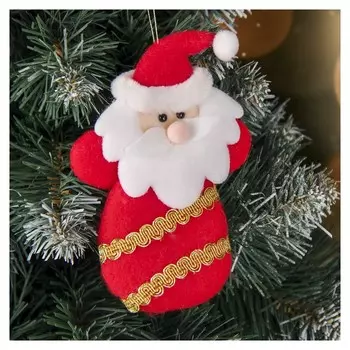 Мягкая подвеска "Дед мороз с золотым лентами" 6,5*12,5 см красный