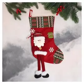 Мягкая подвеска "Носок - Дед мороз с длинными ножками" 26х40 см, зелёно-красный