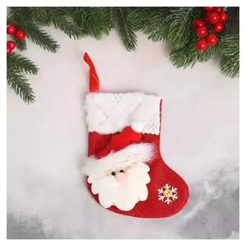 Мягкая подвеска "Носок - Дед мороз с пушком" 13х17 см, бело-красный