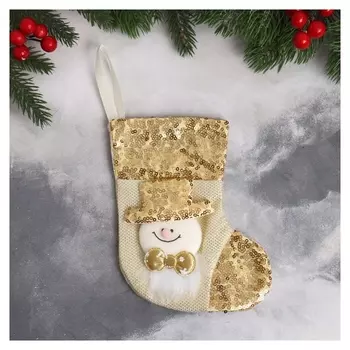 Мягкая подвеска "Носок - снеговик" пайетки 12х17 см, золото