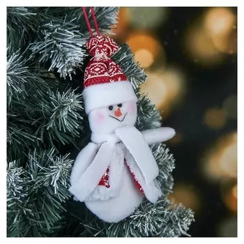 Мягкая подвеска "Снеговик в кафтане и шапке" 12 см красно-белый