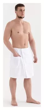 Мужской килт для сауны с карманом экономь и Я, 50*150 см, белый, 100% хл, 340 г/м2