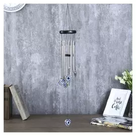 Музыка ветра металл, пластик "Сердечки от сглаза" 5 трубок, глазки 60 см