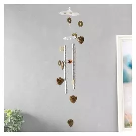 Музыка ветра пластик. металл "Сердечки и китайские монеты" 4 трубки 70 см