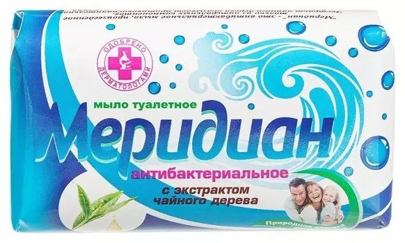 Мыло туалетное 100г антибактериальное с экстрактом чайного дерева меридиан