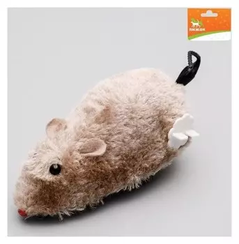 Мышь заводная меховая, 12 см, серая