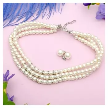 Набор 2 предмета: чокер, серьги Торжество трио, цвет бело-серебряный