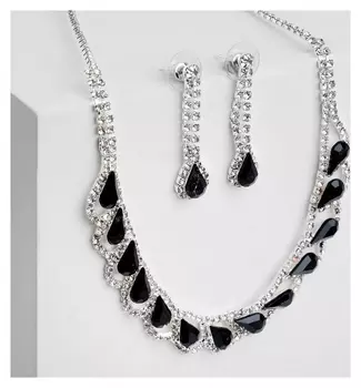 Набор 2 предмета: серьги, колье "Листопад" капли, цвет чёрно-белый в серебре