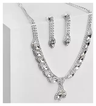Набор 2 предмета: серьги, колье "Листопад" ромб, цвет белый в серебре, 45см