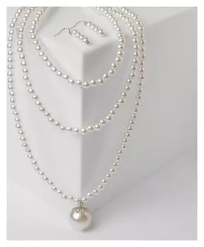 Набор 2 предмета: серьги колье "Роскошь" цвет белый в серебре