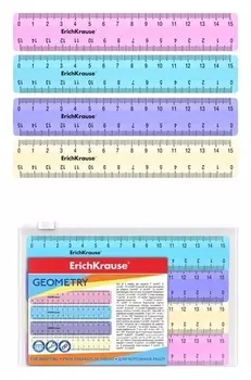 Набор 4 линейки 15 см Pastel розовая, голубая, фиолетовая, желтая