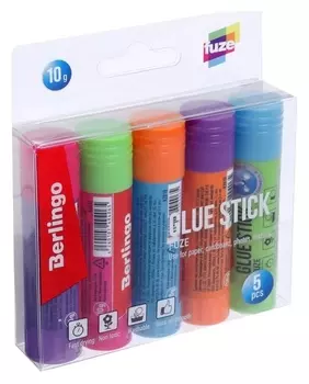 Набор 5 штук клей-карандаш PVP 10г Berlingo "Fuze", в PET боксе, европодвес