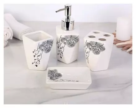 Набор аксессуаров для ванной комнаты, 4 предмета "Роза"