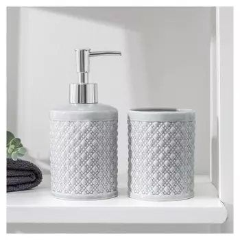 Набор аксессуаров для ванной комнаты «Бусы», 2 предмета (Дозатор для мыла, стакан), цвет серый