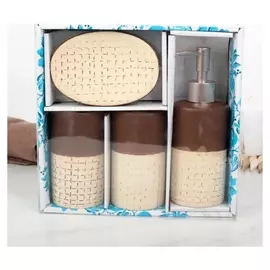 Набор аксессуаров для ванной комнаты доляна «Кофе с молоком», 4 предмета (Дозатор 300 мл, мыльница, 2 стакана)