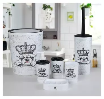 Набор аксессуаров для ванной комнаты «Интерьер», 6 предметов (Мыльница, дозатор для мыла, два стакана, ёршик, ведро)