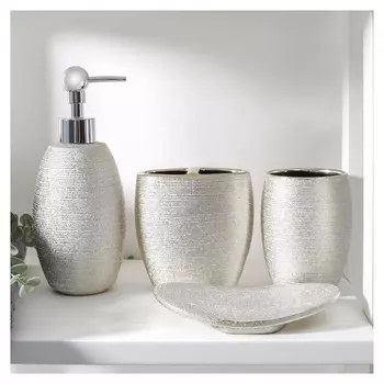 Набор аксессуаров для ванной комнаты «Камилла», 4 предмета (Мыльница, дозатор для мыла 480 мл, 2 стакана), цвет бежевый