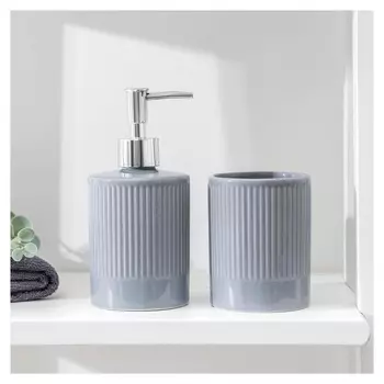 Набор аксессуаров для ванной комнаты «Лина», 2 предмета (Дозатор для мыла, стакан), цвет серый