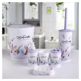 Набор аксессуаров для ванной комнаты «Лёгкость пера», 6 предметов (Мыльница, дозатор, 2 стакана, ёрш, ведро)