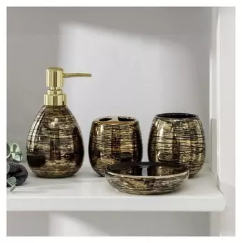 Набор аксессуаров для ванной комнаты «Нити», 4 предмета (Мыльница, дозатор 400мл, два стакана), цвет золото
