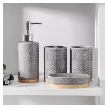 Набор аксессуаров для ванной комнаты «Валери», 4 предмета (Дозатор, мыльница, 2 стакана)