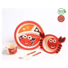 Набор бамбуковой посуды "Крабик",тарелка, миска, кружка, приборы, 5 предметов