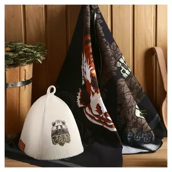 Набор банный "Добропаровъ царь" (Шапка и полотенце 146×60 см)