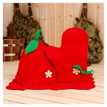 Набор банный женский "Ягодка" (Шапка+рукавица+коврик)