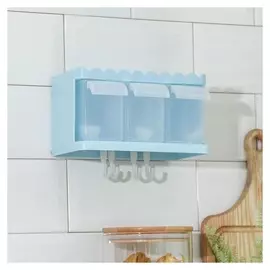 Набор банок для сыпучих продуктов, 3 шт, 19×12×13 см, на подставке, на липучке, с ложками