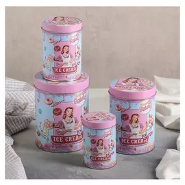 Набор банок для сыпучих продуктов Ice Cream, 4 шт: 10,6×14/8,8×12,5/7,5×11/6×9 см