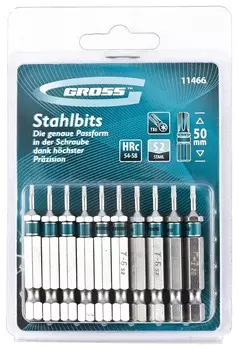 Набор бит Gross Torx, 6х50, сталь S2, 10 шт