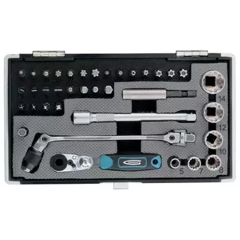 Набор бит и головок торцевых, 1/4, карданный ключ, трещотка, адаптер, S2, 37 шт.