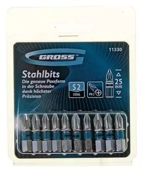 Набор бит рн2х25 Gross, сталь S2 (Набор 10шт)