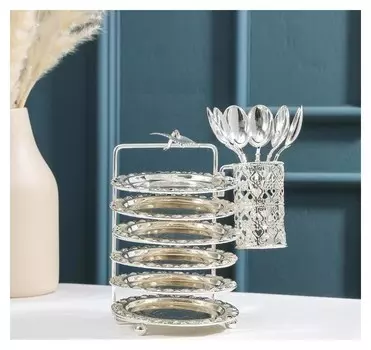 Набор блюдец «Серебо», 6 шт, с подставкой, с ложками