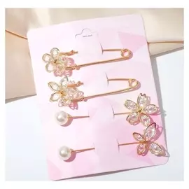 Набор булавок (4шт) "Цветы", цвет белый в золоте