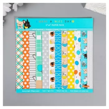 Набор бумаги для скрапбукинга 24 листа 12 дизайнов "Пёсики. хороший день" 160гр 15,2х15,2 см 74356