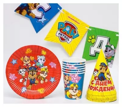 Набор бумажной посуды "С днем рождения!", на 6 персон