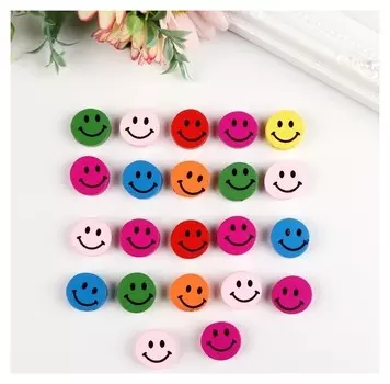 Набор бусин для творчества дерево "Смайлики цветные" набор 15 гр 0,6х1,7х1,7 см